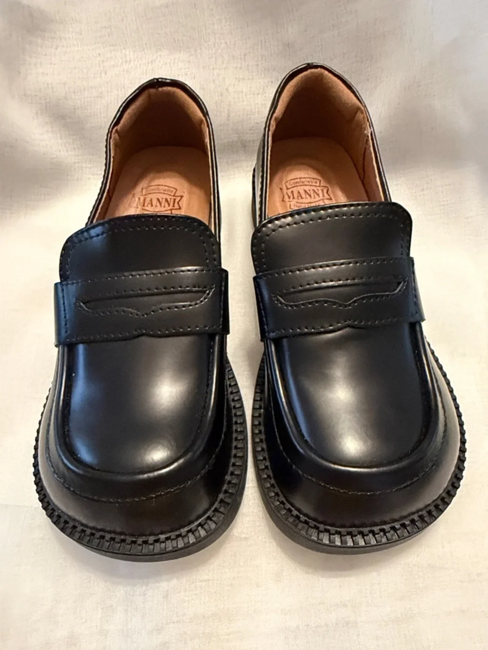 MANNI New Womens Comfortable Black Leather Wide Handmade  Toe Box Loafers sz 39